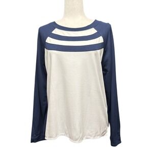 Tribal Sport Womens Long Sleeve Colorblock Raglan Knit Top Navy White Medium NWT